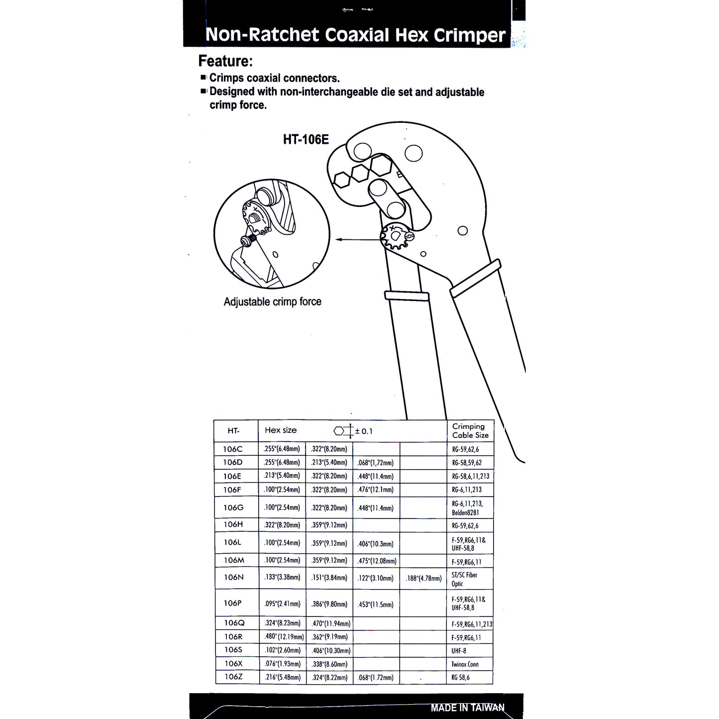 HT-106C RG59/62/6 CRIMPER