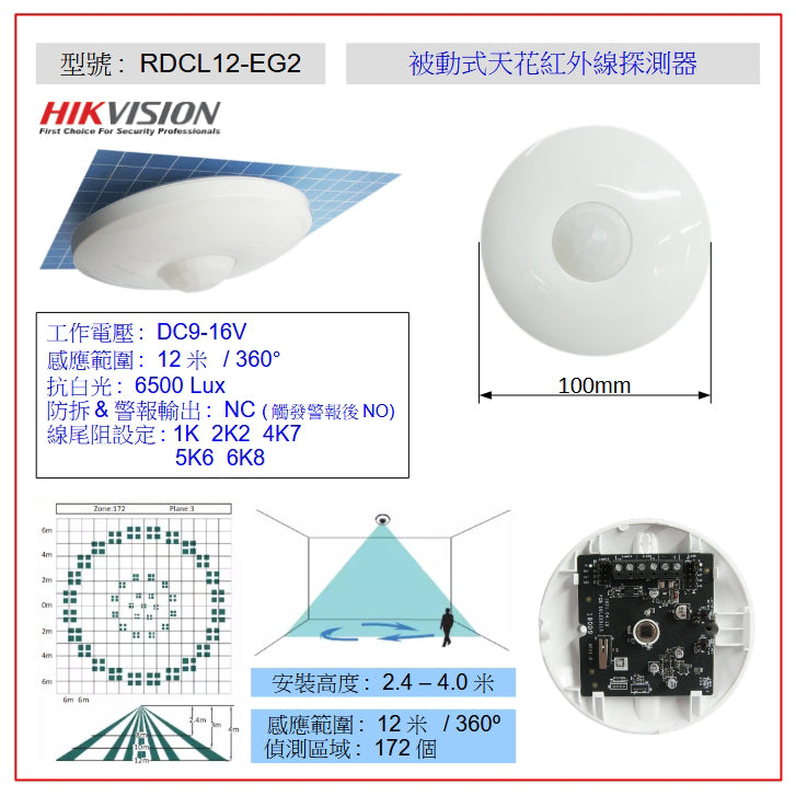 RDCL12-EG2 PASSIVE CEILING INFRARED DETECTOR