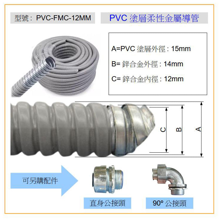 PVC-FMC-12MM PVC COATED FLEXIBLE METAL CONDUITS