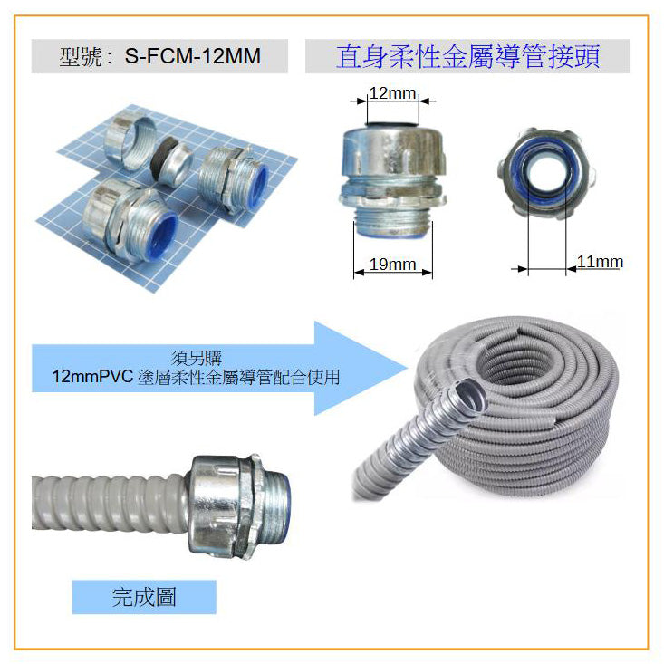 S-FCM-12MM STRAIGHT FLEXIBLE CONDUIT MALE CONNECTOR