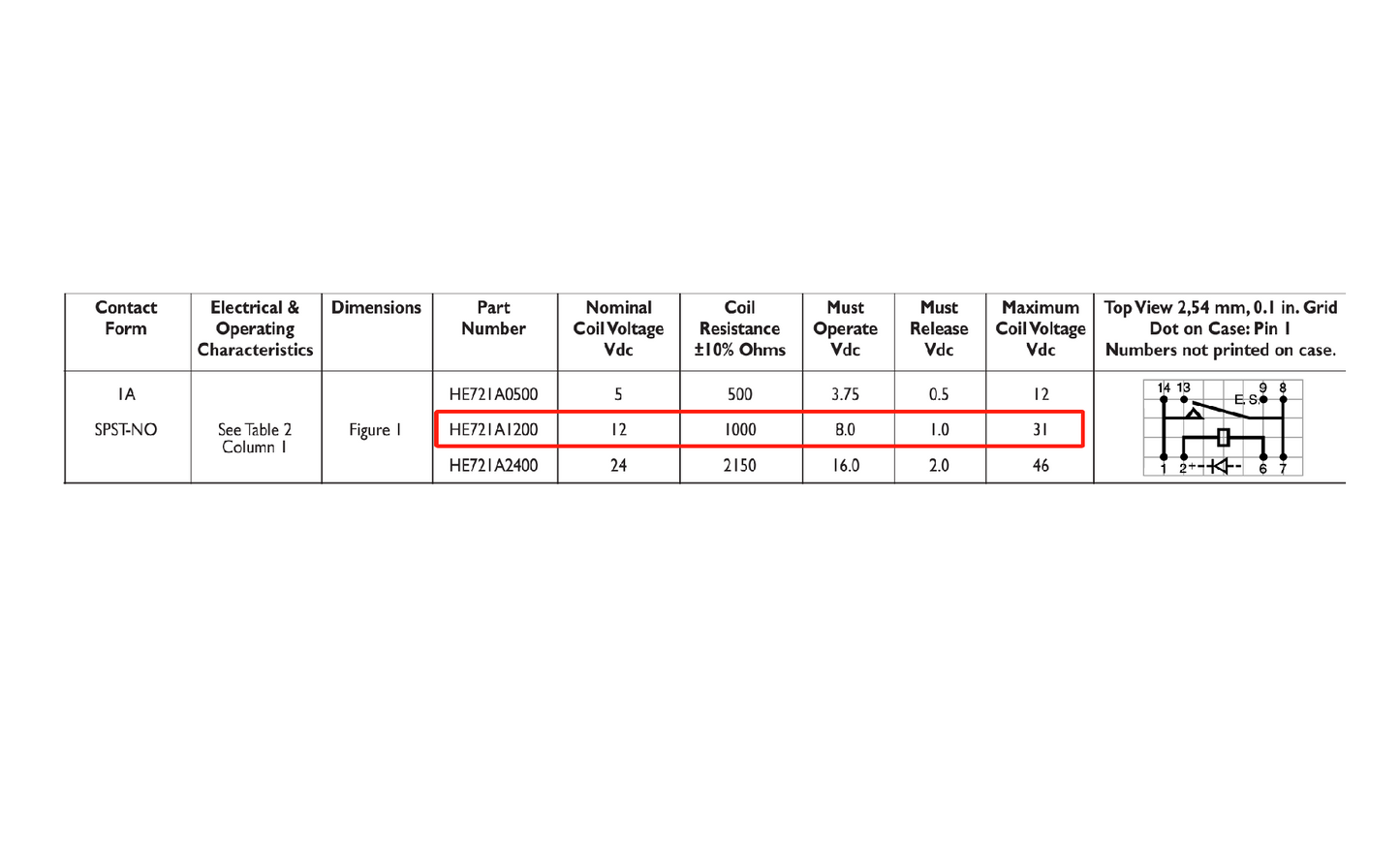 HE721A1200 DC12V REED RELAY