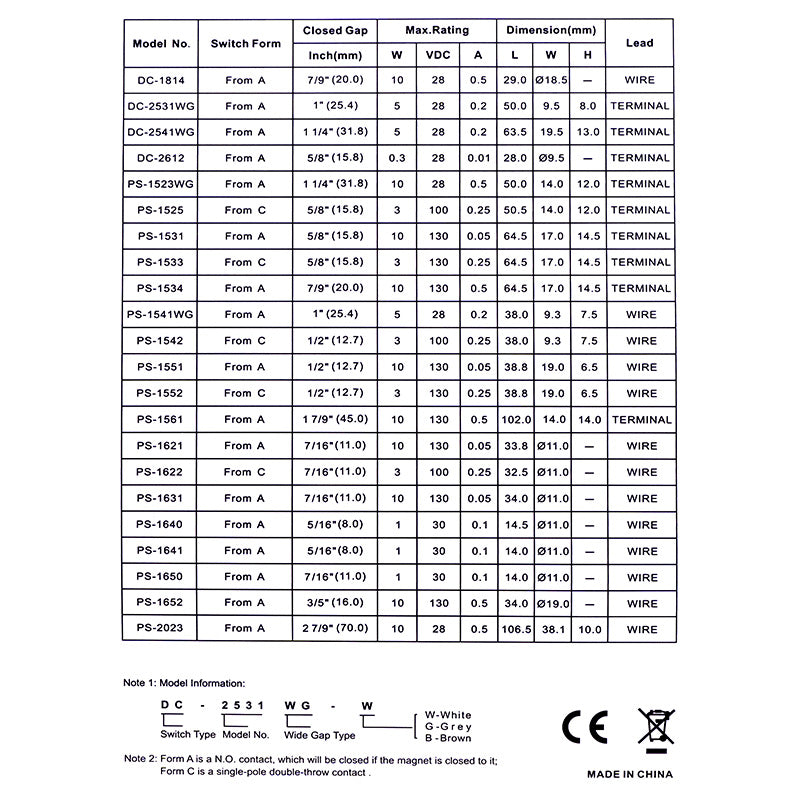 DC-1561/W MAGNETIC CONTACT NC