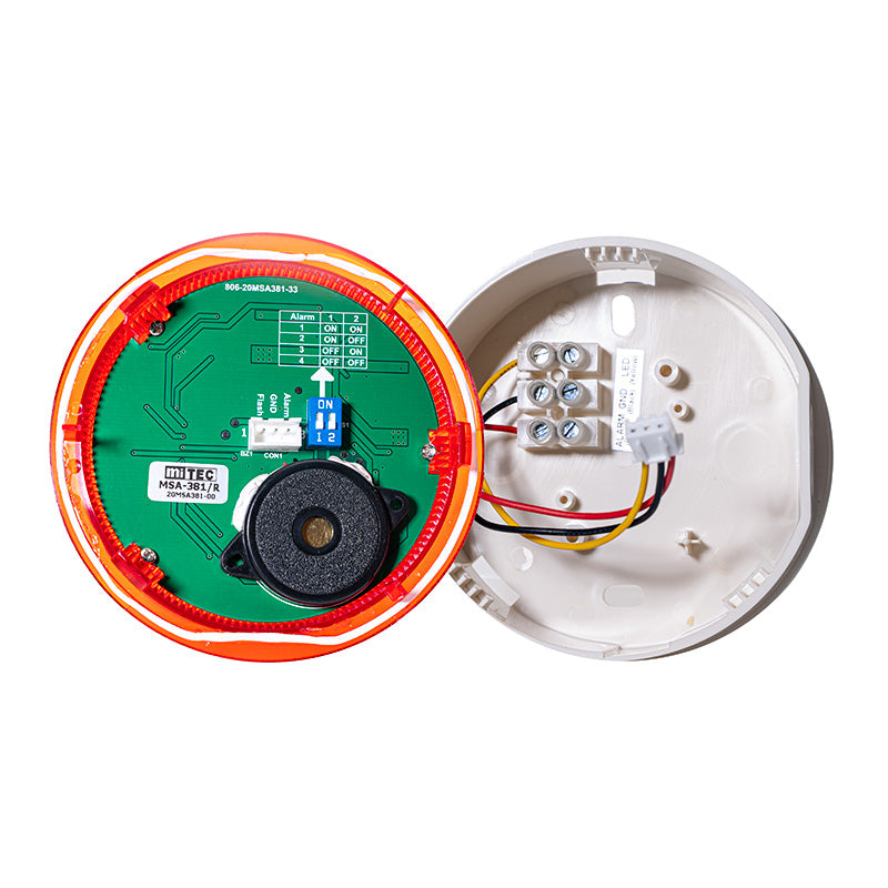 MSA-381/R 紅色圓形指示燈連閃燈及警號功能