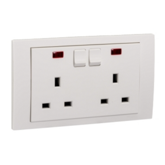 KB25NWE 13A 2GANG 3PIN AC OUTLET W/SWITCH,NEON