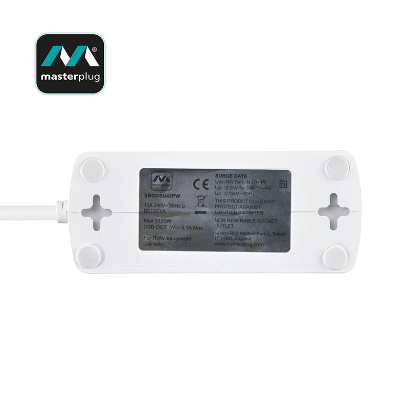SRGDSU43PW 13Ax4+USBx2 (3.1A) SURGE PROTECT OUTLET