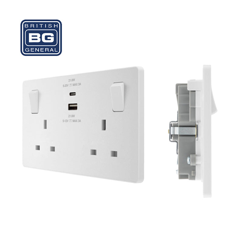 PCWH22UAC22 13A 2-SOCKET W/ SWITCH + USB-A + USB-C