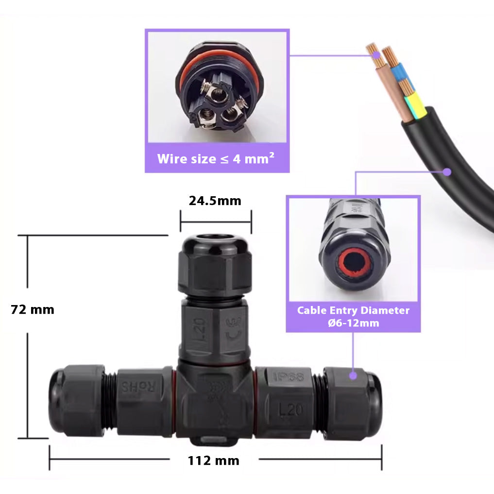 Tl20 TL20-3 IP68 T-TYPE 3-CORE CABLE CONNECTOR – 【和興】網店 – SHOP WO HING ...