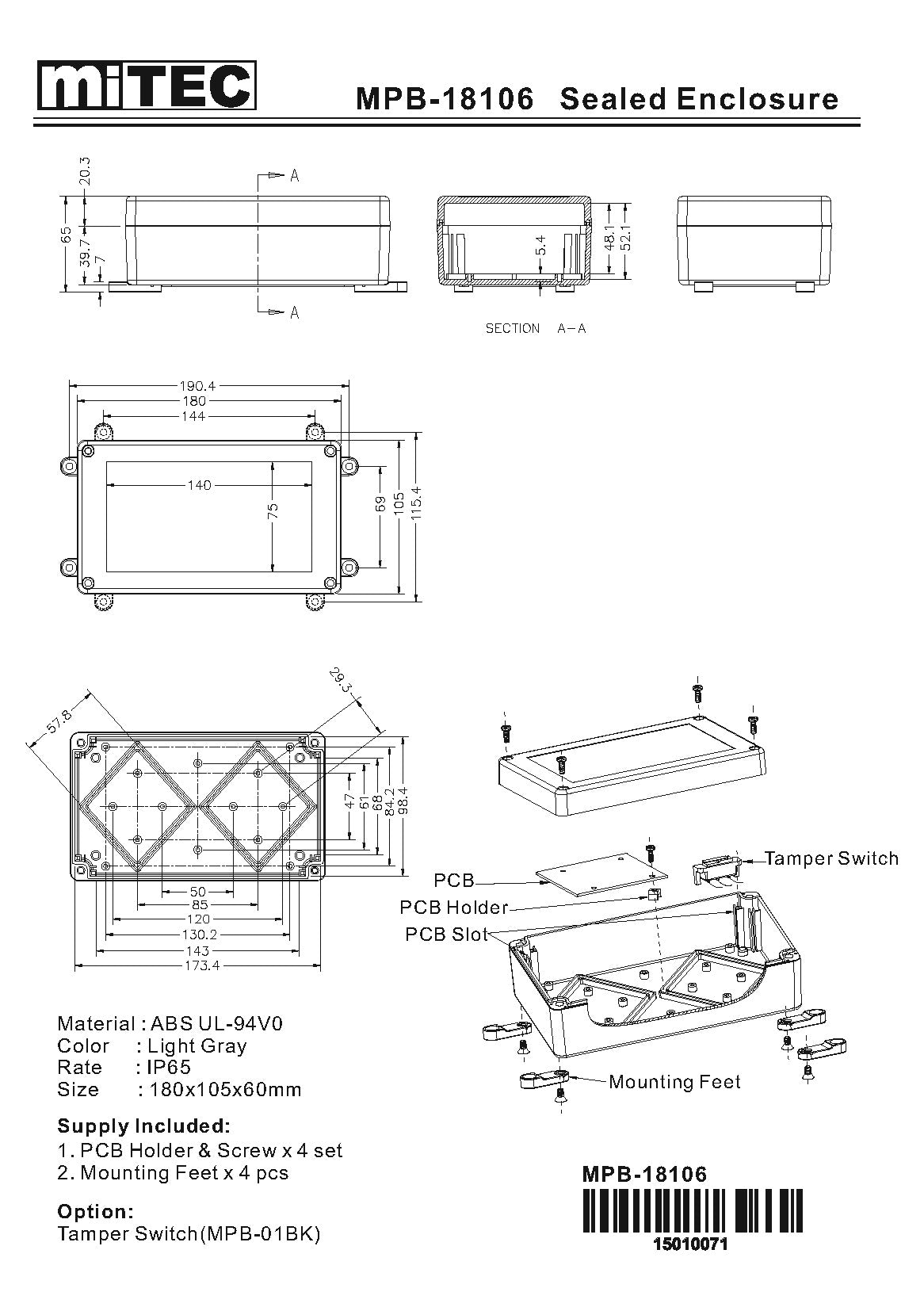 MPB-18106 IP65 PLASTIC CASE